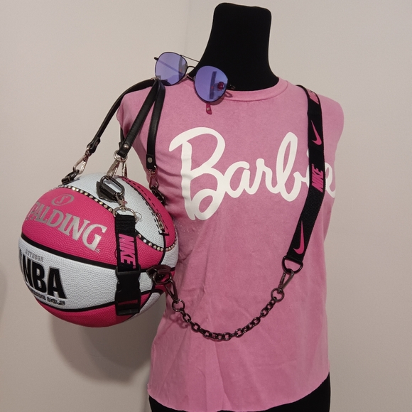 Spalding Handbags - NWT "Barbie Pink" HANDMADE PINK and WHITE BLING BLING Basketball Purse 🏀